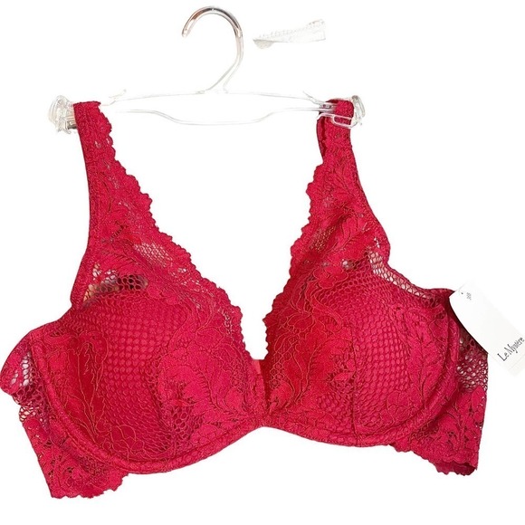 Ly Mystere Lace Allure Unlined Demi Bra Roby Red Women's Size 36B NWT - Picture 3 of 9